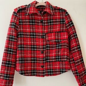 ZARA Red, Black, & White Tweed Jacket SIZE XS